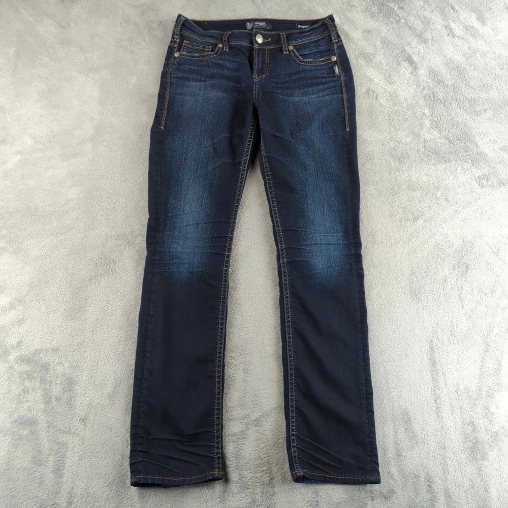 Silver Jeans Womens 28x32 Blue Faded Suki Straight Stretch Denim Cotton Pants